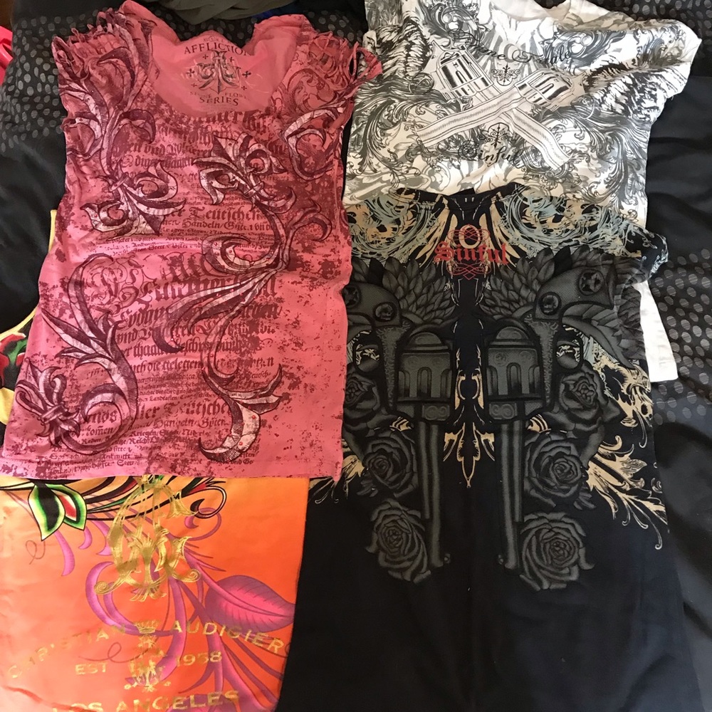 Lot of affliction sinful Christian audiger shirts
